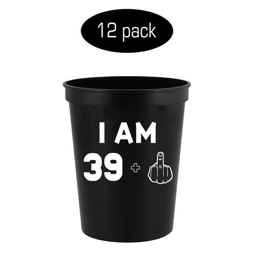 Veracco I am 39+1 Middle Finger Stadium Party Cup Funny 40th Birthday Gag Gifts For Him Her Fourty And Fabulous (Black, 12)