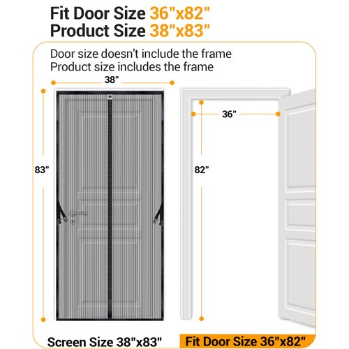 SOLODOTO [2025 Upgraded Eco-Friendly Polyester] Magnetic Screen Door [Fit Door Size 36" x 82"] Door Screen Magnetic Closure Keep Bug Out, Screen Door Mesh for Front Backyard Patio Door, Black