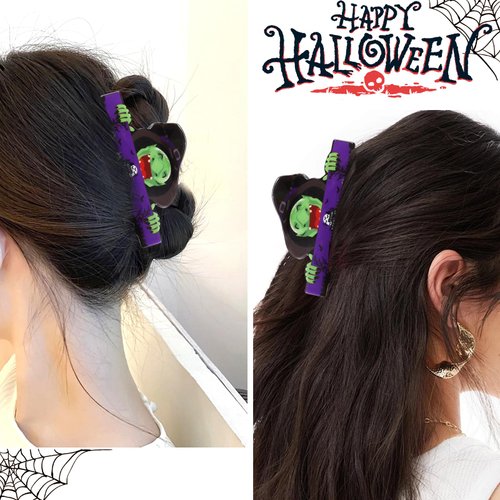 Halloween Hair Claw Clips Witch Hat Hair Clips Strong Non-Slip Hair Clips Green Purple Hair Accessories for Women Fun Hair Clip Claw Clips for Thick Thin Hair Styling Accessories 1Pcs (Witch Hat)