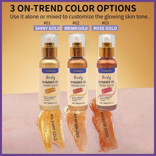 Shimmer Body Oil Golden Brown,Long Lasting Shimmer Body Oil,Body Highlighter Shimmer Makeup, Face Body Glow Shimmer for Women 3.4 Fl Oz (Golden Brown, 3.4oz)
