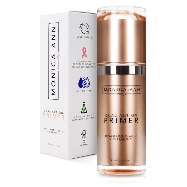 Monica Ann Beauty Dual-Action Face Primer - 30 mL | Hydrating Makeup Primer With Vitamin C & Hyaluronic Acid | Smoothing Translucent Matte Pore Minimizer | Foundation Primer For Any Skin Tone
