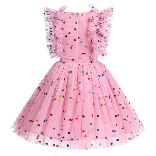 Flower Girls Sequin Polka Dot Tutu Dress for Kids Baby First Communion Birthday Party Wedding Dresses Toddler Princess Pageant Formal Baptism Ruffle Tulle Ball Gown Pink Dots - Kids Dress 5-6 Years
