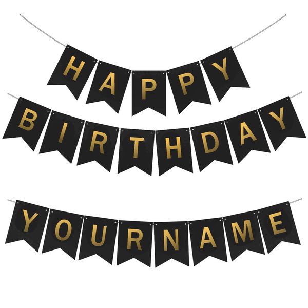 Custom Birthday Banner, Happy Birthday Bunting Banner with Name, Make Your Own Banner for Bday Party, Black Birthday Sign