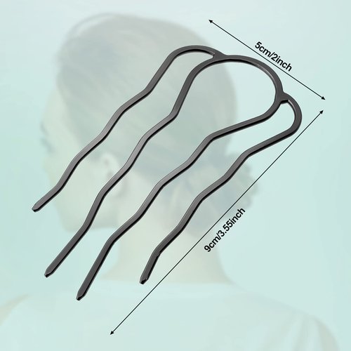 6 Pieces Hair Fork Clip Stick 87 mm Side Hair Comb 4 Prong Hair Updo Bun Hairpin Sticks Alloy Hair Clips Grips for Women Hair Styling Tool Accessories (Black)