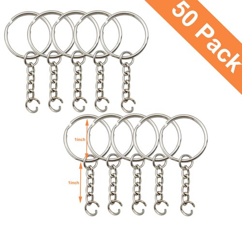 Key Ring with Chain and Open Jump Rings 1 inch, 50 Pack