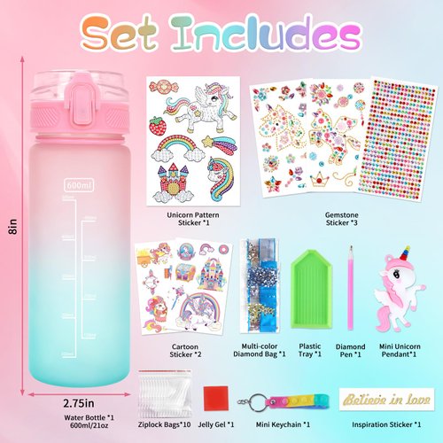 PERRYHOME Decorate Your Own Unicorn Water Bottle Kits for Girls, Unicorn Toys for Girls Age 4-10 Painting Crafts Kit, Fun Arts and Crafts Kits 6-12 Year Old Toddler Girls Birthday Christmas Gifts Toys