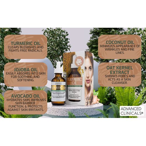 Advanced Clinicals Turmeric Oil Facial Skin Care Serum For Face. Moisturizer Skincare Formula W/Rose Extract & Jojoba Oil For Dry Skin, Redness, & Skin Blemishes, 1.8 Fl Oz (Pack of 2)