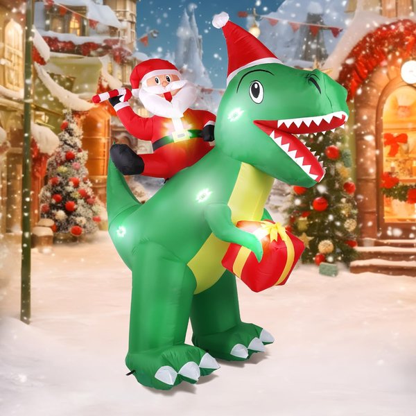 7 ft Christmas Inflatables Outdoor Decorations, Blow Up Dinosaur Christmas Santa Claus Inflatable with Built-in LEDs for Christmas Indoor Outdoor Yard Lawn Garden Decorations