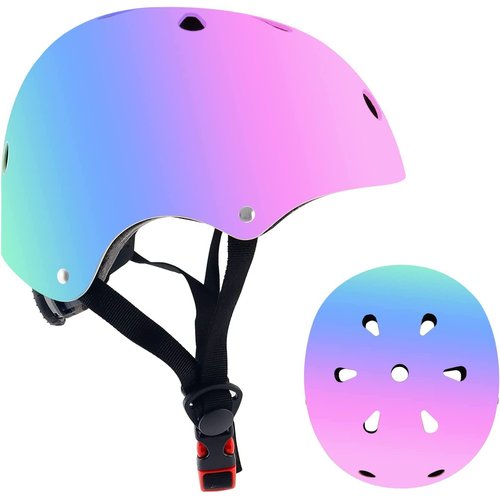JeeFree Adjustable Gradient Color Skateboard Helmet for 3-5-8-14+Ages【Toddler Kids Youth Adult】 Girls Boys Woman.Bike Helmet for Multi-Sports Cycling Bicycle Scooter Inline Roller Skate Rollerblading
