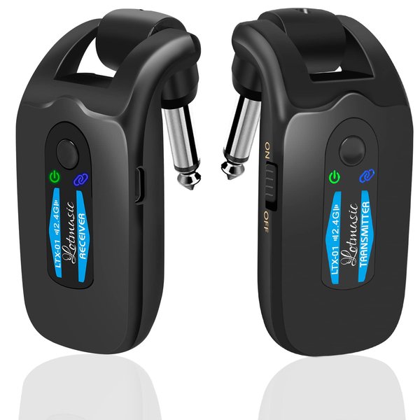 LOTMUSIC 2.4GHZ Wireless Guitar System, Rechargeable Digital Wireless Guitar Transmitter Receiver with 4 Channels and Over 10 Hours Long Battery Endurance for Electric Guitar Bass