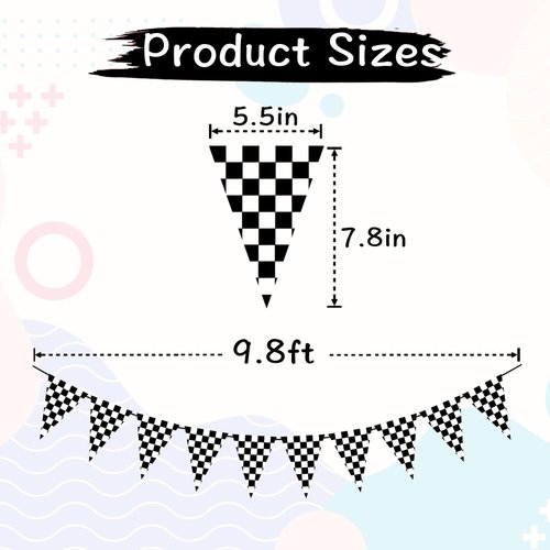 VILIFEVER 2 Pieces Black and White Checkered Flags Banner, Double Sided Checkered Pennant Banner for Racing Party Decorations Race Car Baby Shower Birthday Party Supplies