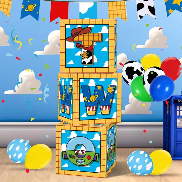 Toy Story Balloon Boxes 2nd Birthday Party Supplies Toy Story Backdrop Two Birthday Balloon Blocks Decorations for Second Birthday Baby Toy Story Party Decorations Supplies