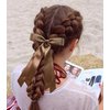 2PCS Silky Satin Ribbon Bow Hair Clips for Women Bowknot Hair Ponytail Holder Accessories for Women Girls Toddlers Teens Kids Party Wedding Prom Daily Outfits (Black+Brown)