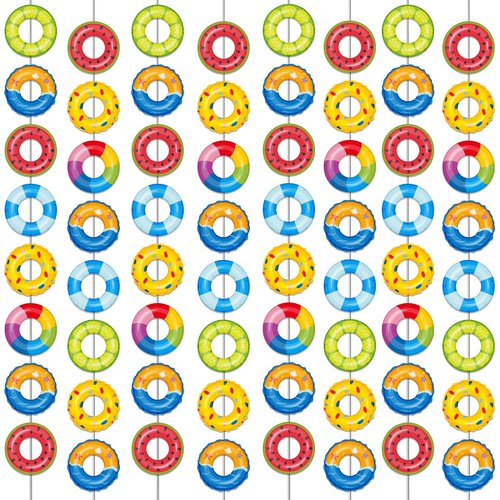 12 Pcs Summer Pool Banners Beach Party Decor Garland Kit Hawaii Summer Beach Hanging Swirl Swimming Ring Paper Cutouts for Tropical Hawaiian Aloha Luau Summer Pool Beach Birthday Favor Party Supplies