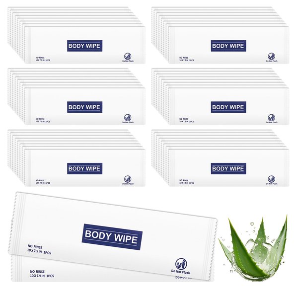 100 pcs Body Wet Wipes Individually Wrapped, Disposable Skin Cleansing Wipes, Individual Wrapped, Safe, Convenient, Lightweight, Aloe Vera for Butt, Hands, Face Cleaning, Daily Use