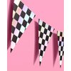 xo, Fetti Checkered Black and Iridescent Party Decorations Flag Banner - Set of 4, 32 Ft | Bachelorette Party Disco Garland, Monster Truck Birthday Party Supplies, Racecar Kids Decor