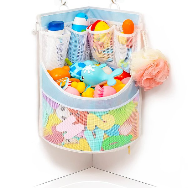 PVC Material Bathtub Toy Holder Prevent Long Spots Bath Toy Storage Bath Toys for Kids Ages 4-8 17“x13”Mesh Bath Toy Holder let Baby Bath Toys Quick Drying
