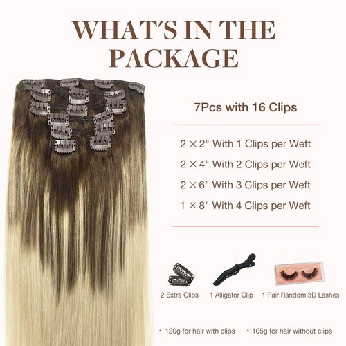 GOO GOO Clip in Hair Extensions Real Human Hair, 22inch 120g 7Pcs, 4/18 Balayage Chocolate Brown Highlighted Dirty Blonde, Remy Human Hair Extensions Clip ins for Women, Natural Human Hair