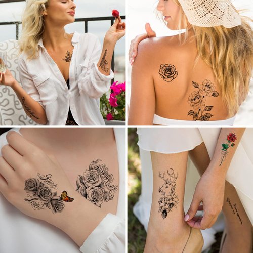 Cerlaza 16 Sheets Temporary Tattoos for Women Adults, Fake Flower Tatuajes Temporales Semi Permanent Half Arm Sleeve Tattoos, Long Lasting Realistic Flower Leg makeup Waterproof Tattoos Stickers