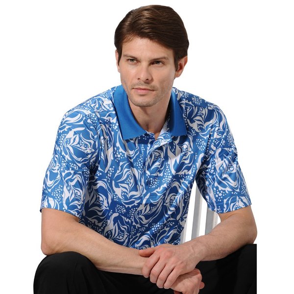 Monterey Club Men's Snorkel Print Polo Shirt #1583 (Snorkel Blue/White, Small)
