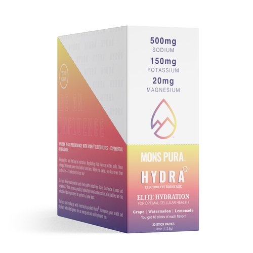 Mons Pura Hydra - Elite Hydration Electrolyte Drink Mix (30 Count, Grape, Watermelon, Lemonade Flavors)