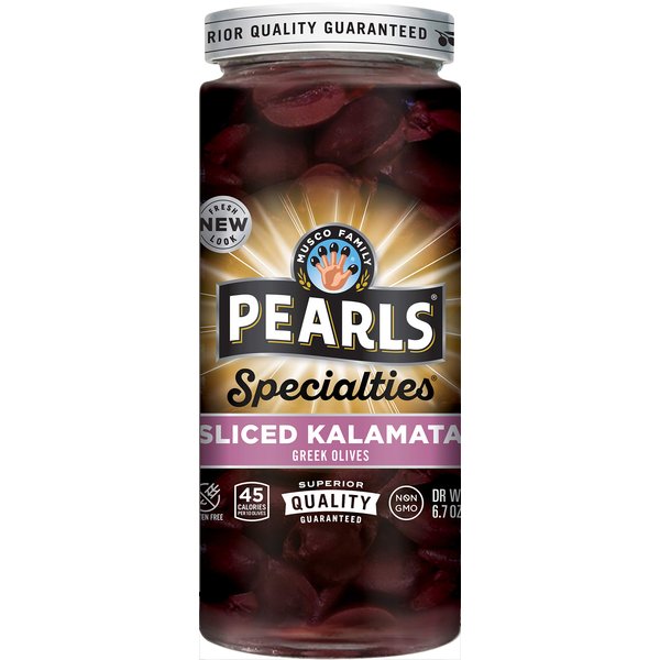 Pearls Specialties, Sliced, Kalamata Greek Olives, 6.7 oz, 6-Jars
