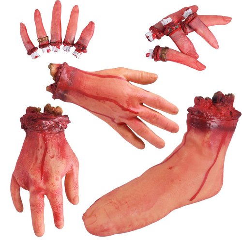 Scary Halloween Bloody Props Dead Body Parts Fake Arm Severed Hands Broken for Haunted House Halloween Vampire Zombie Party Decorations Supplies (Broken hands + feet + fingers)