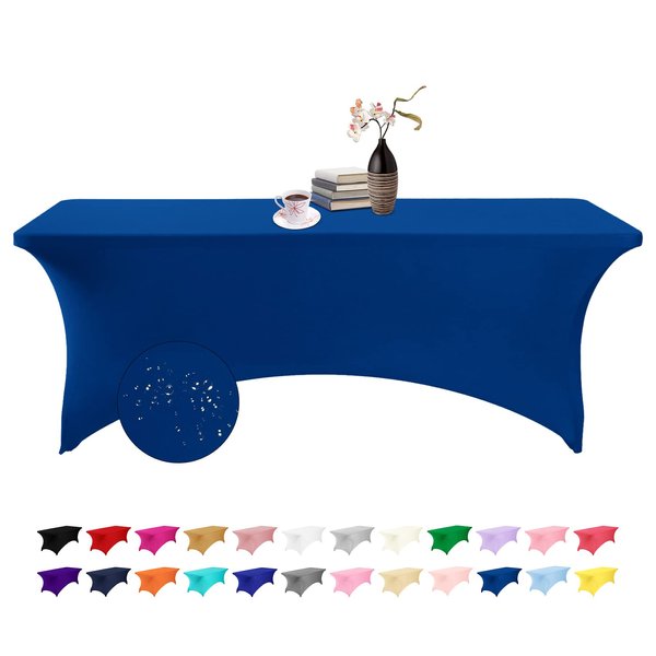 eccwai Spandex 8ft Waterproof Table Cover for Party,Wedding, Banquet, and Events(Classicbule)