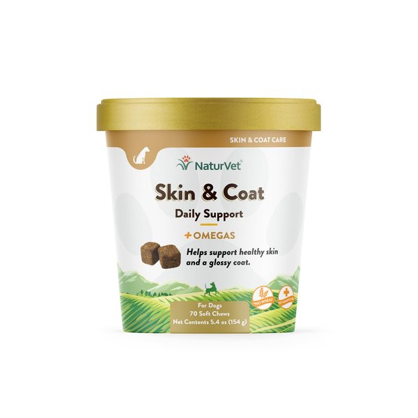 NaturVet Skin and Coat Plus Breath Aid for Dogs, 70 ct Soft Chews, Made in The USA with Globally Source Ingredients