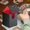 Xuanbeier Card Deck Box for Trading Cards,Card Storage Box Fits 120+ Single Sleeved Cards, PU Leather Strong Magnet Card Deck Case Holder for Magic Commander TCG CCG (Black-RED)