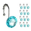 Sunlit Luxury Design Round Teal Blue Diamond Crystal Gem Bling with Glide Balls Shower Curtain Hooks for Mermaid Shower Curtains, Rust Proof Metal Rhinestones Glam Shower Curtain Rings-12 Pack