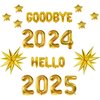 New Years Eve Party Supplies 2025,2025Happy New Year Decorations,Gold Goodbye 2024 Hello 2025 Banner for 2025 New Years Decorations,Happy New Year Sign for 2025 Decorations