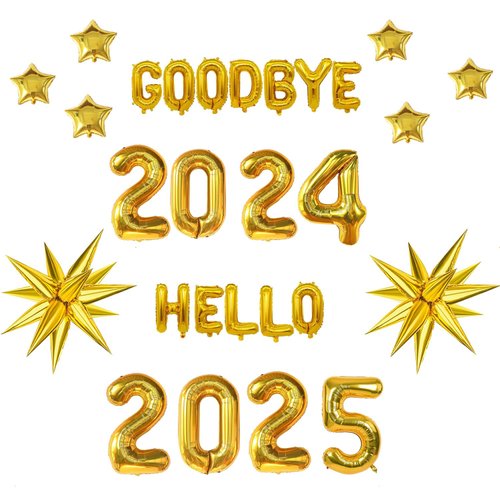 New Years Eve Party Supplies 2025,2025Happy New Year Decorations,Gold Goodbye 2024 Hello 2025 Banner for 2025 New Years Decorations,Happy New Year Sign for 2025 Decorations