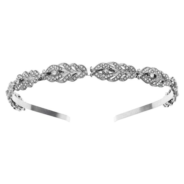 Cezesuja Rhinestone Headband Flower Design Crystal Wedding Bridal Bridesmaids Hairband Headpieces Simple Design Daily hair accessories (Silver)