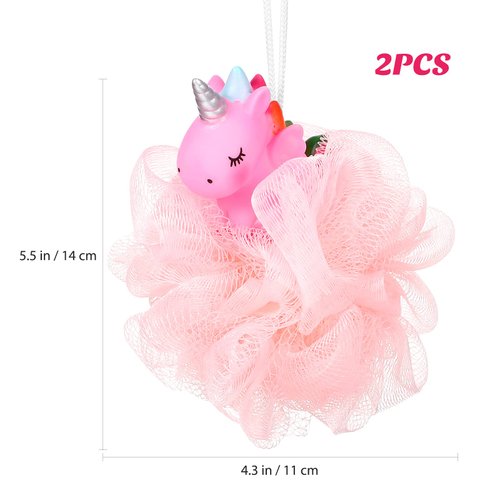 Lurrose 2pcs Unicorn Shower Loofah Exfoliating Mesh Shower Ball Pouf Kids Bath Sponge Body Cleaner Deep Cleaning Loofah Bath Sponge