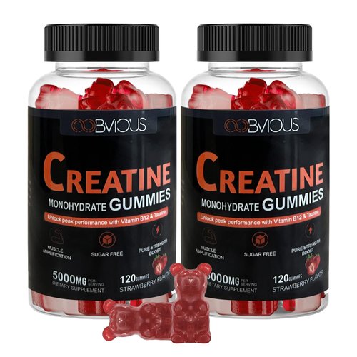 Creatine Monohydrate 240 Gummies for Men & Women- 5g, Sugar-Free Pre-Workout Gummy W/L-Taurine, Betaine Anhydrous, Alpha GPC, Vitamin B12, Chewable Gummies for Muscle Strength & Energy Boost (2 Pack)
