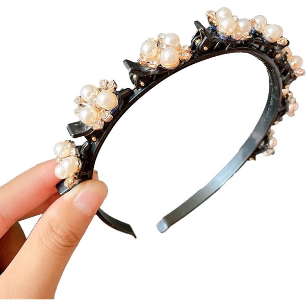 Calsgkspray Headband Faux Pearl Eight Small Clips Headband Resin Double Layer Non-Slip Bangs Clip Hair Hoop Hair Accessories Bangs Clip Hair Accessories