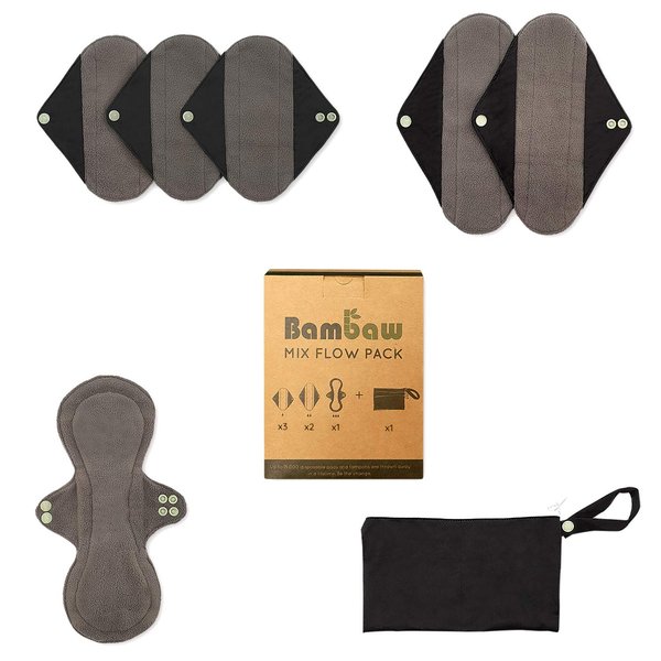 Reusable Sanitary Pads with Discreet Pouch | Mix Pack | Cloth Menstrual Pads | Reusable Feminine Pads | Cloth Panty Liners | Washable Pads Menstrual | Zero Waste Reusable Period Pads | Bambaw