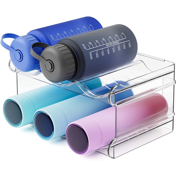 Fabspace Water Bottle Organizer, Stackable Water Bottle Holder for Kitchen Pantry, Fridge, Cabinet, Stackable Cup Holder for Wine, Water, Drink-2 Pack, Each Rack Holds 3 Containers