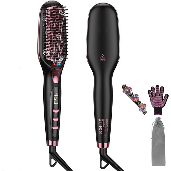 Hair Straightener,Brush Comb and Flat Iron in One,Hs1 Brush with 16 Kinds of Heat,Metal Ceramic Heating with LCD Scree.,Anti Scald and Automatic Closing Function for The Whole Family