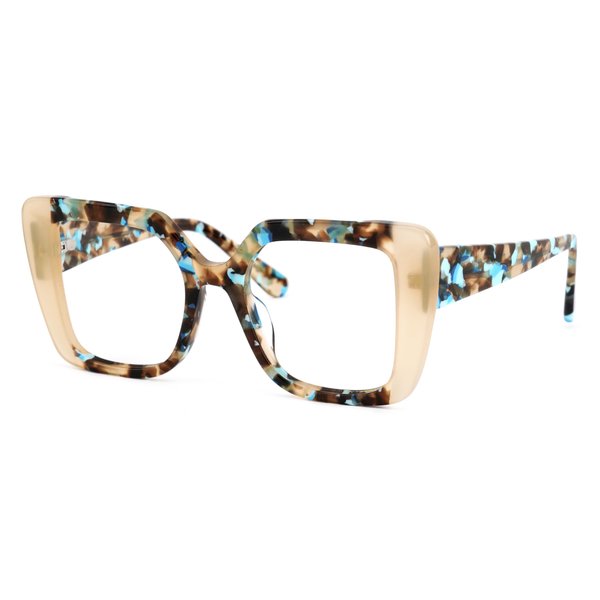 VOOGLAM Champagne Oversize Square Eyewear Frame Women's Non-Prescription Glasses with HD Clear Lenses in Acetate Frame