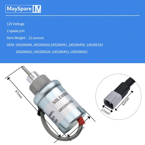 MaySpare U85206452 Fuel Shut Off Solenoid For Caterpillar Cat 3024 Perkins HL403C-15 HR404C-22T 402D 403D 404D 404C 403C