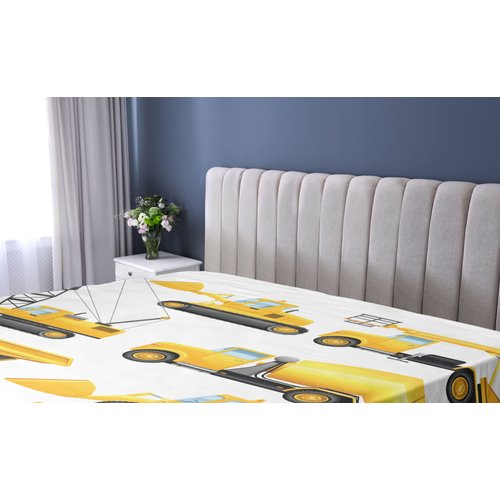 Ambesonne Cartoon Fitted Sheet, Abstract Images of Construction Vehicles Machinery Trucks Bulldozer Crane, Bed Cover with All-Round Elastic Deep Pocket for Comfort, Full Size, Earth Yellow Black