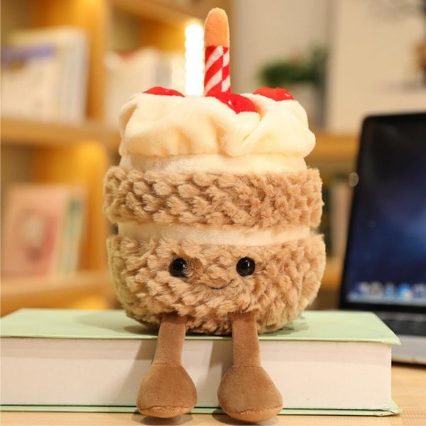OUKEYI 28cm/11 Birthday Cake Plush Toy ，Cute Smile Cake Pillow Stuffed Animals Funny Soft Food Plushies Toy for Gifts for Kids Birthday (Khaki Color)