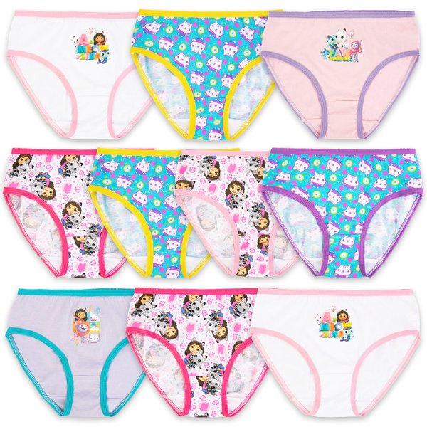 Gabby's Dollhouse Girls 10-PK of Soft 100% Combed Cotton Underwear, 2/3T, 4T, 4, 6, 8, 10