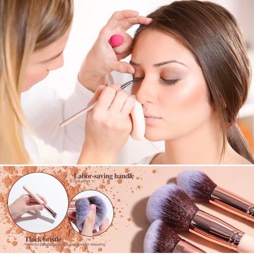 LOLI POP Travel Makeup Brush Set Foundation Powder Concealers Eye Shadows Makeup Set with LED light Mirror 14 Pcs Mini Makeup Brushes (APINK)