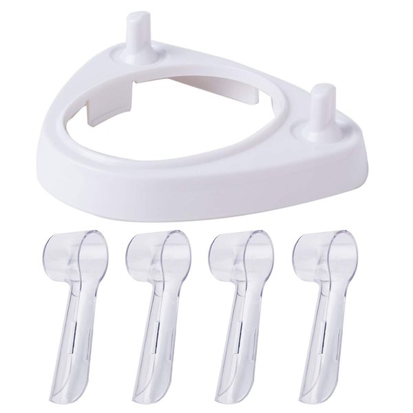 LazyMe Electric Toothbrush Heads Holder Charger Holders and 4 Toothbrush Heads Dust-Proof Covers for Oral-B Electric Toothbrush Series