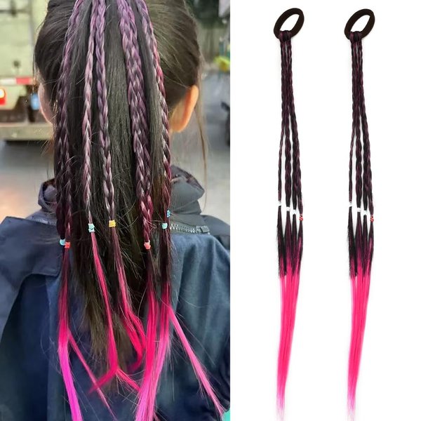 Braided Hair Extensions for Women Girls Braiding Hair Wig Ponytail Hair Extension with Rubber Band Beauty Hair Bands Twist Braid Rope Hair Accessories for Girls Party Cosplay Dress Up