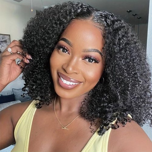 13x4 Bob Wig Human Hair 12A Short Deep Wave Lace Front Wigs Human Hair 180% Density Deep Curly HD Lace Frontal Human Hair Wig for Women Glueless Wig Pre Plucked Natural Hairline 14 Inch