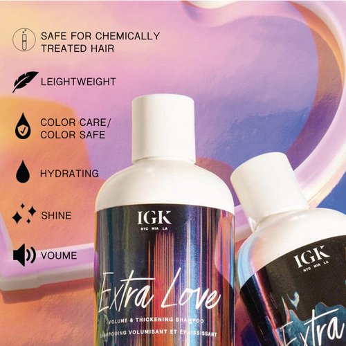 IGK EXTRA LOVE Volume & Thickening Shampoo and Conditioner Set | Lightweight + Supports Scalp + Balance Oil | Vegan + Cruelty Free | 8 Oz